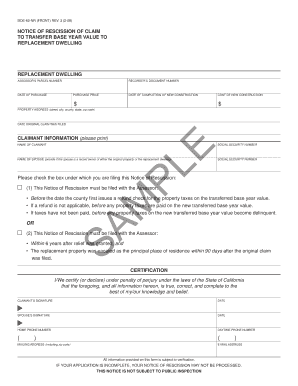 California Notice of Rescission of Claim for Base Year Value Transfer