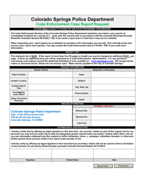 Colorado Springs Police Department Code Enforcement Case Report Request