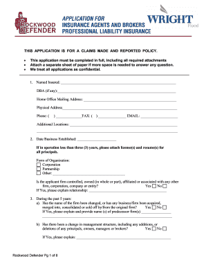Insurance Agents and Brokers Professional Liability Insurance Application