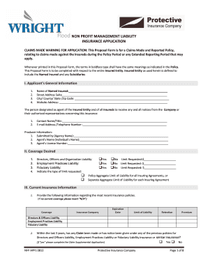 Non Profit Management Liability Insurance Application
