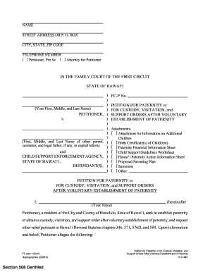 Hawaii Paternity and Custody Petition Form