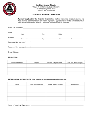 Recommendation form - Yankton School District