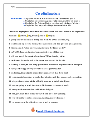 Capitalization Worksheet