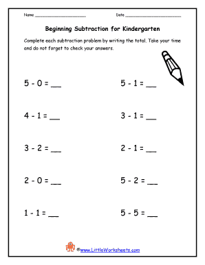 Kindergarten Subtraction Worksheet