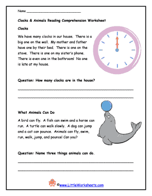 Clocks and Animals Reading Comprehension Worksheet