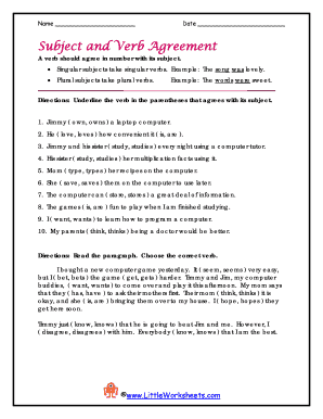 Subject and Verb Agreement Worksheet