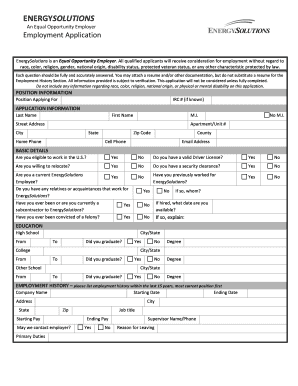 EnergySolutions Employment Application