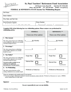 Federal and Minnesota State Income Tax Withholding Request