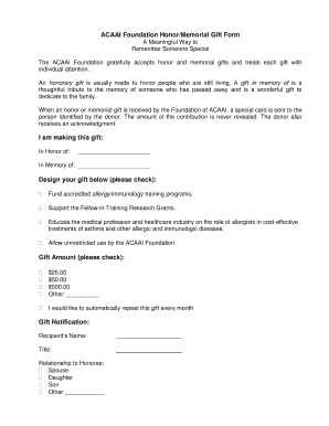 ACAAI Foundation Honor/Memorial Gift Form