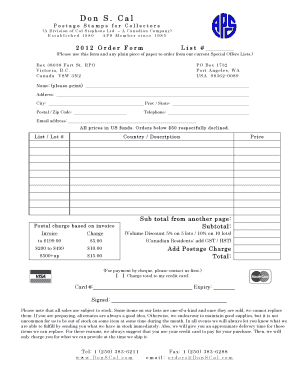 Don S. Cal Postage Stamps Order Form