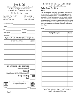Don S. Cal Postage Stamps Order Form