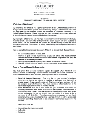 Sponsor's Affidavit of Annual Cash Support