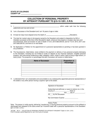 Colorado Affidavit for Collection of Personal Property