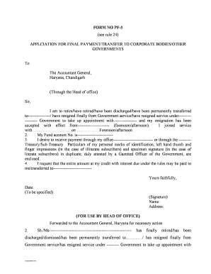 PF-5 Application for Final Payment/Transfer
