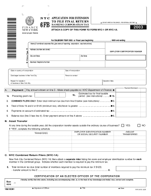 NYC Application for Extension to File Final Return