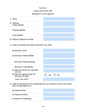 Civil Legal Aid Application Form