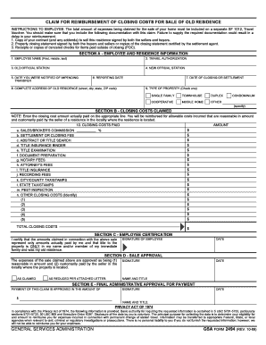 Claim for Reimbursement of Closing Costs for Sale of Old Residence