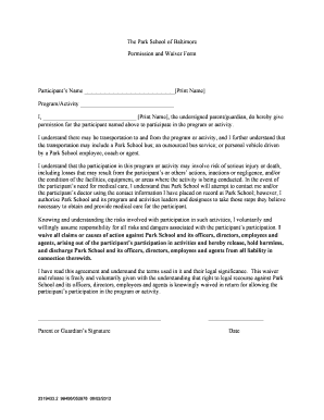 Park School of Baltimore Permission and Waiver Form