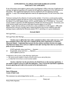 Supplemental Application for Marriage License