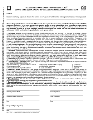 Short Sale Supplement to Exclusive Marketing Agreement