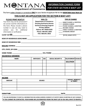 Section 8 Waitlist Information Change Form