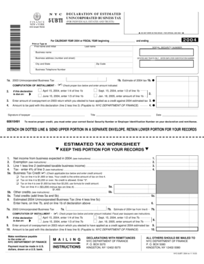 New York City Unincorporated Business Tax Declaration