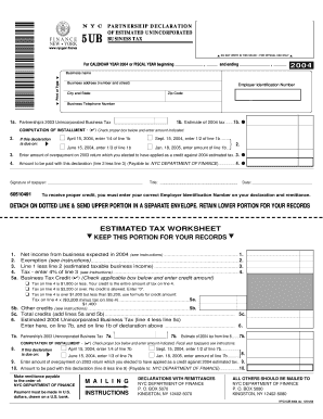 NYC Partnership Declaration of Estimated Unincorporated Business Tax