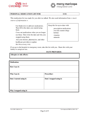 Personal Medication List Form