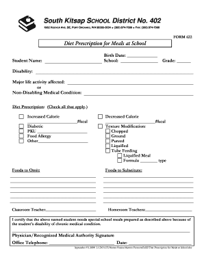 Diet Prescription for Meals at School