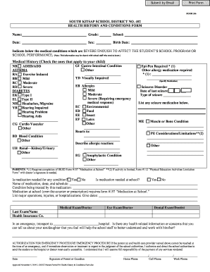 South Kitsap School District Health History Form