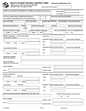 South Kitsap School District Elementary Registration Form