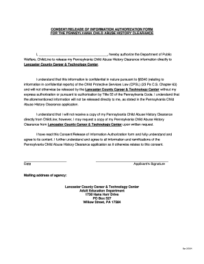 Pennsylvania Child Abuse History Clearance Form