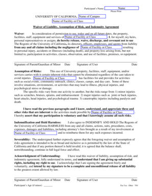 University of California Waiver of Liability