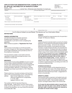 Wisconsin Demonstration License Plate Application