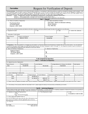 FannieMae Request for Verification of Deposit