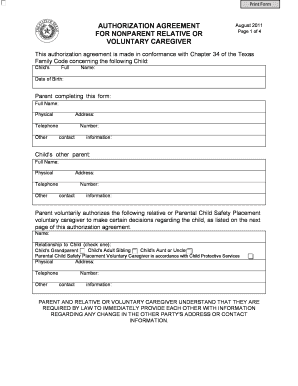 Texas Nonparent Relative or Voluntary Caregiver Authorization Agreement