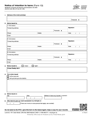 Notice of Intention to Leave (Form 13)