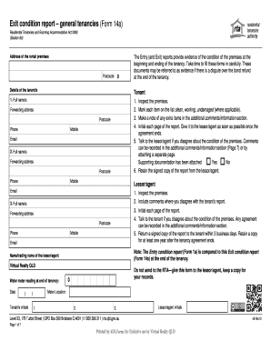 Exit Condition Report Form 14a