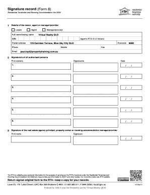 Queensland Signature Record Form 8