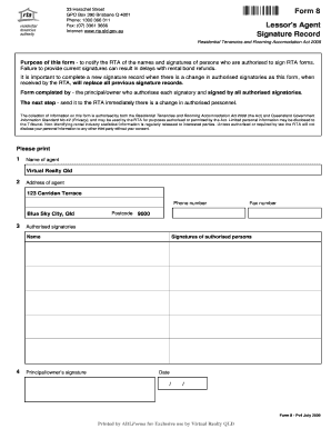 Queensland RTA Signature Record Form