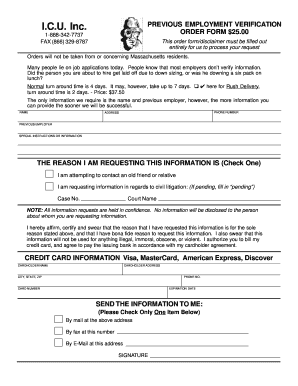 Previous Employment Verification Order Form