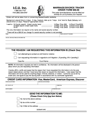 Marriage/Divorce Tracer Order Form