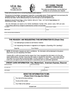 I.C.U. Inc. Key Code Tracer Order Form