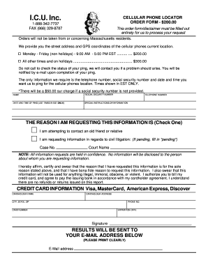 Cellular Phone Locator Order Form