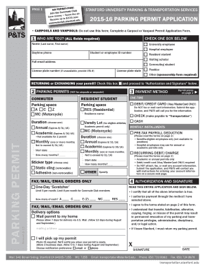 Stanford University Parking Permit Application