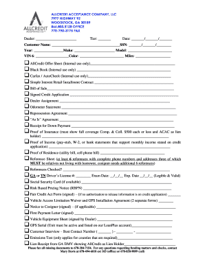 AllCredit Acceptance Vehicle Financing Checklist