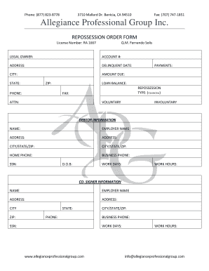Repossession Order Form