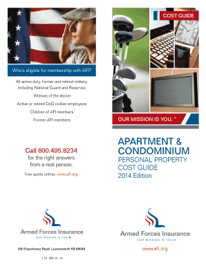 Armed Forces Insurance Personal Property Cost Guide