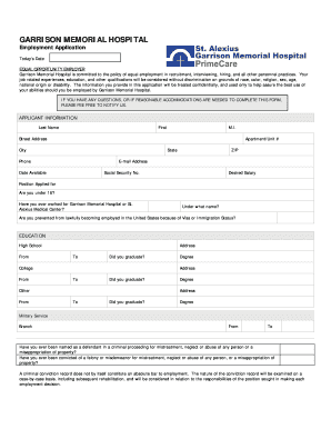 Garrison Memorial Hospital Employment Application