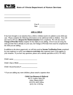 Illinois Child Care Case Addition Form